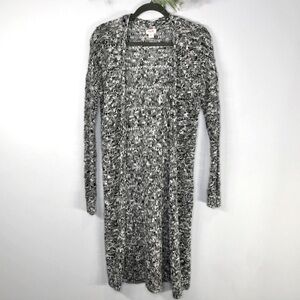 🌸 Mossimo Crocheted Black & White Marled Knit Longline Duster Cardigan, Size XS